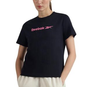 visit the reebok store reebok women's long sleeve logo t shirt everyday casual top in soft cotton