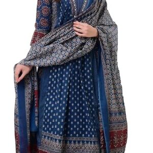 brand: klosia klosia women's rayon printed anarkali kurta and pant with dupatta set